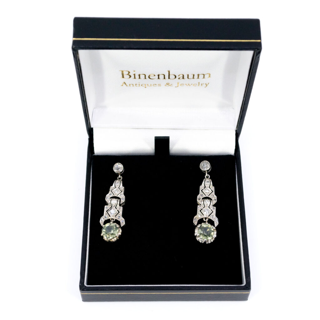 Diamond Peridot Platinum Deco Earrings 10229-2232 Image5