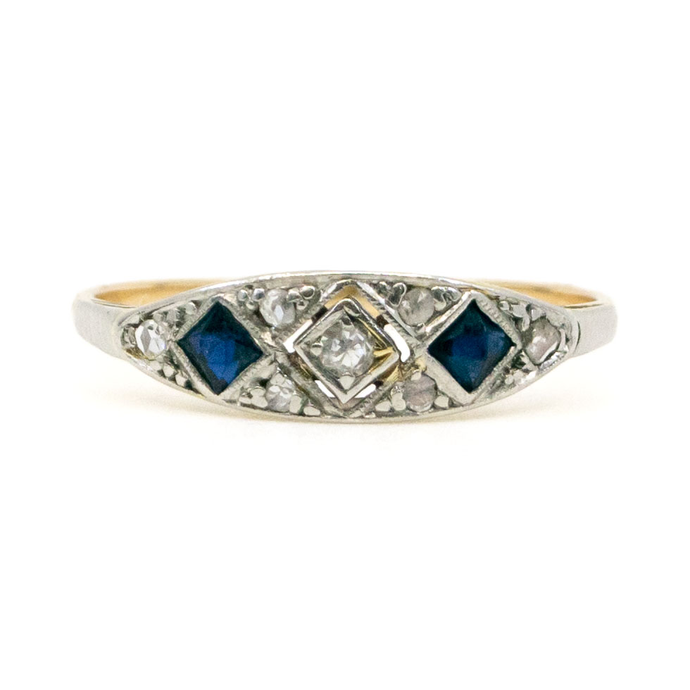 Diamond Sapphire 18k Deco Ring 10897-6806 Afbeelding1