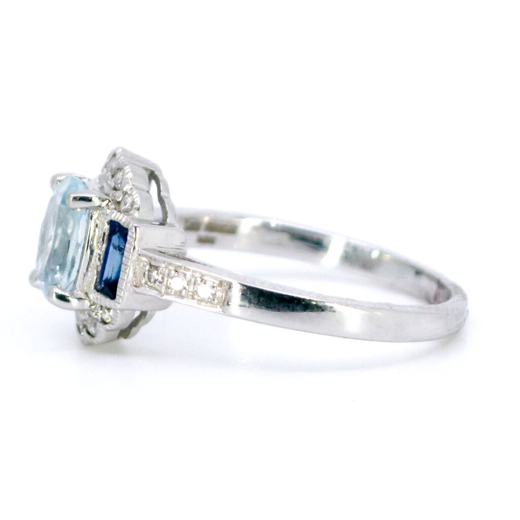 Aquamarijn diamanten saffier 14k ring 11010-0184 Afbeelding3