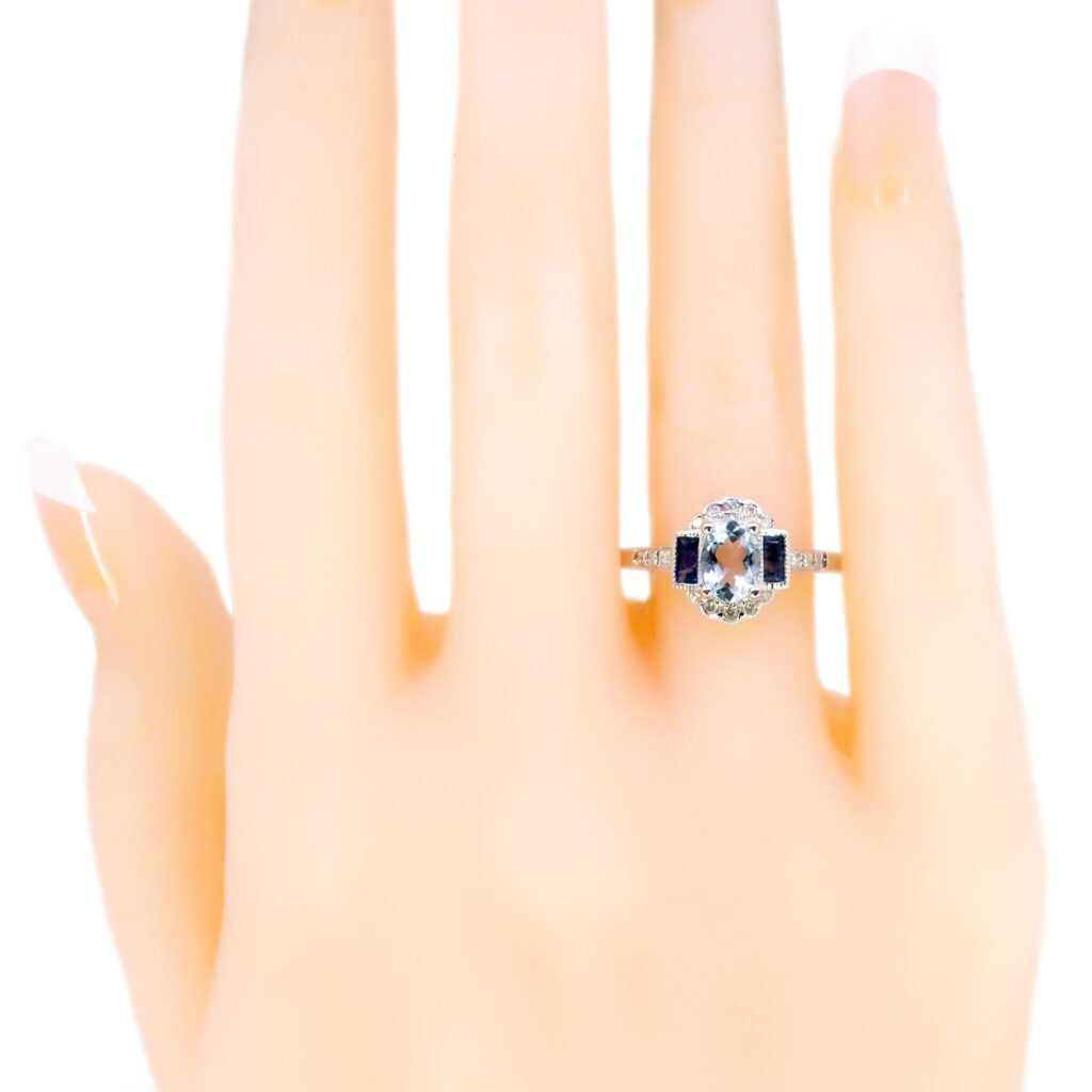 Aquamarijn diamanten saffier 14k ring 11010-0184 Afbeelding5