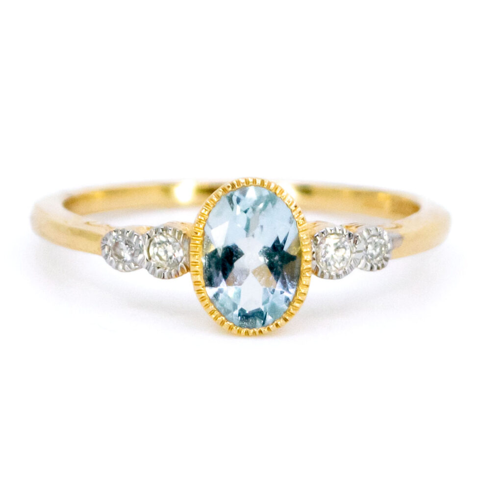 Aquamarijn diamanten 14k ovale ring 11368-0196 Afbeelding1