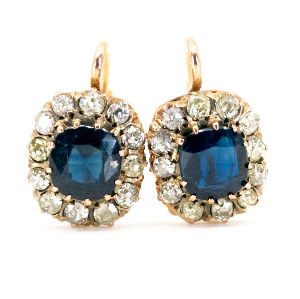 Orecchini antichi con zaffiro e diamante 18 carati 11519-2304 Immagine1