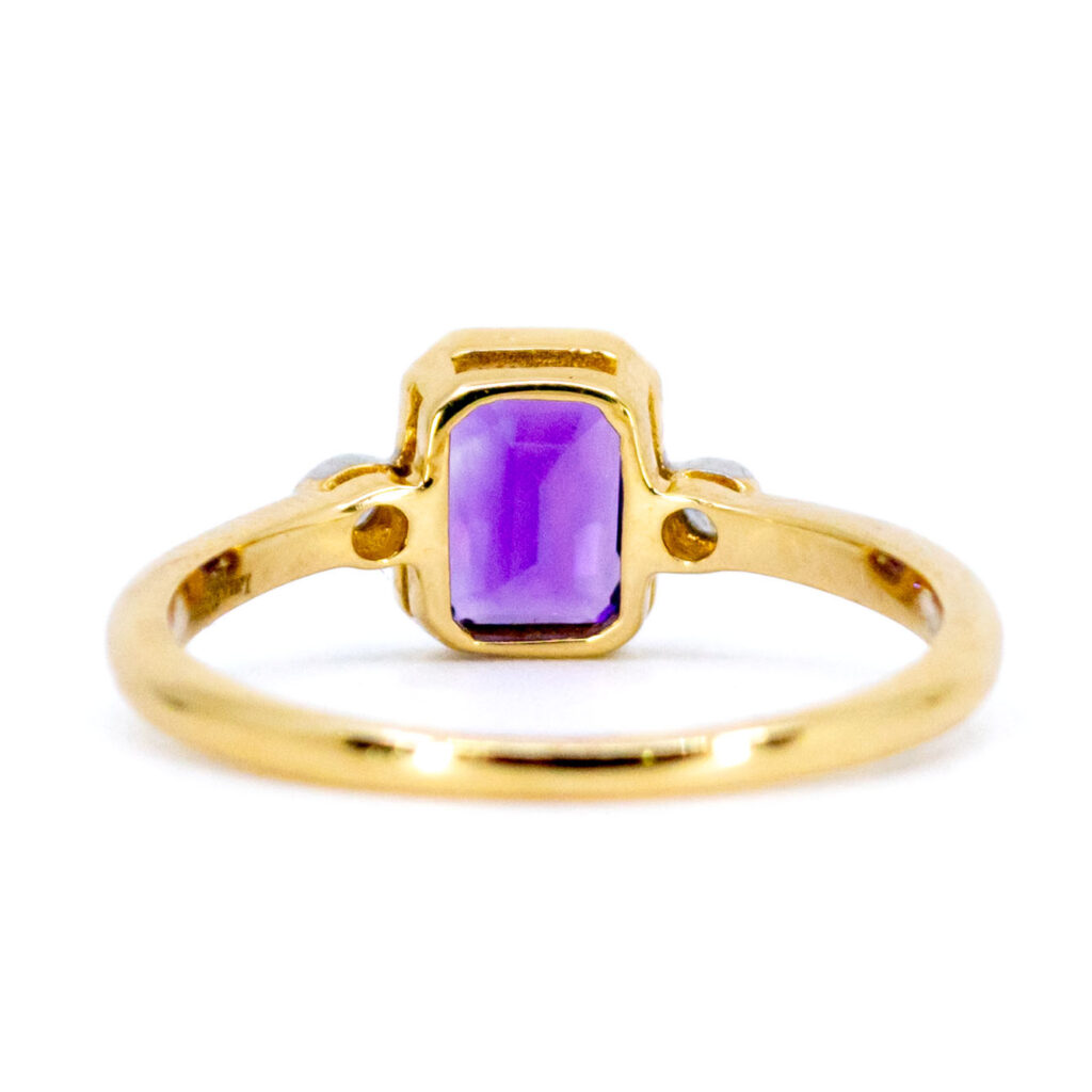 Anillo con forma de rectángulo de 14k de diamantes y amatista 11850-0228 Imagen 4