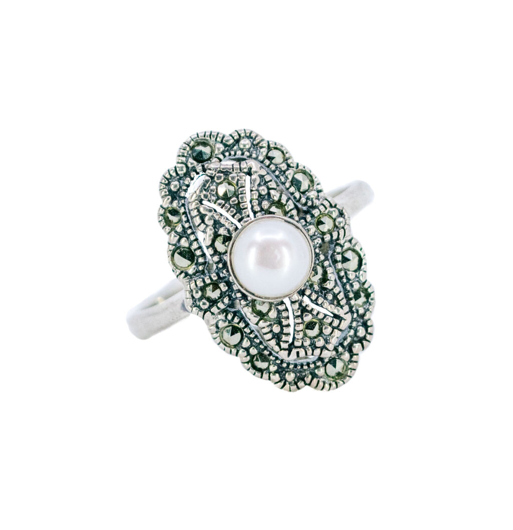 Anello a grappolo in argento con perle marcasite (pirite) 12059-7988 Image1