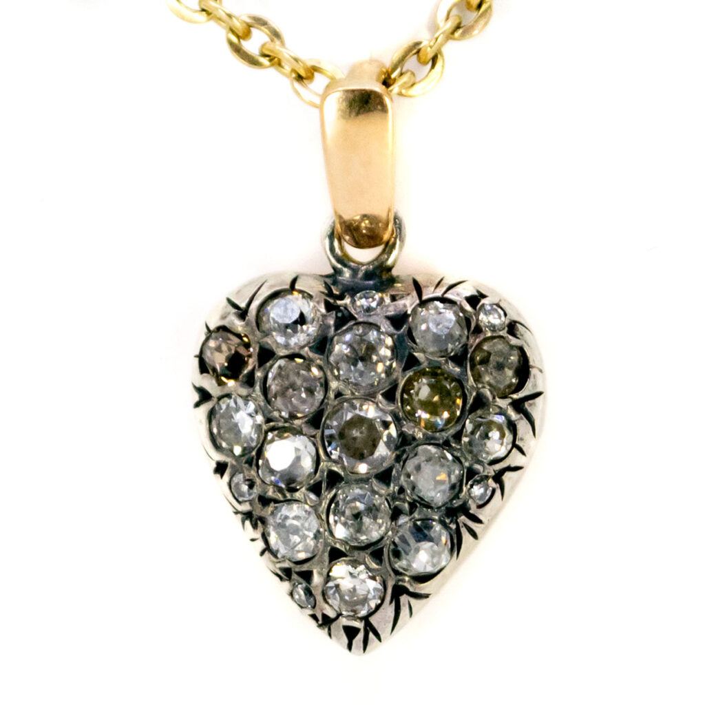 Ciondolo a forma di cuore in argento 18 carati con diamanti 12765-7049 Immagine1