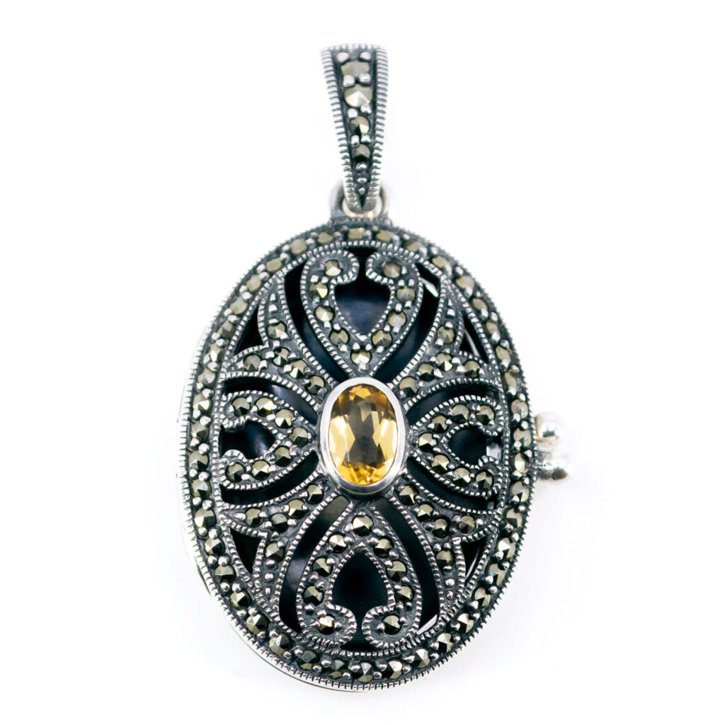 Medaglione di forma ovale in argento citrino marcasite (pirite) 13029-1101 Image1