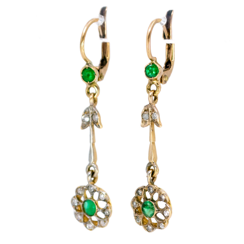 Diamond Emerald 18k Drop Earrings 13194-5066 Image2