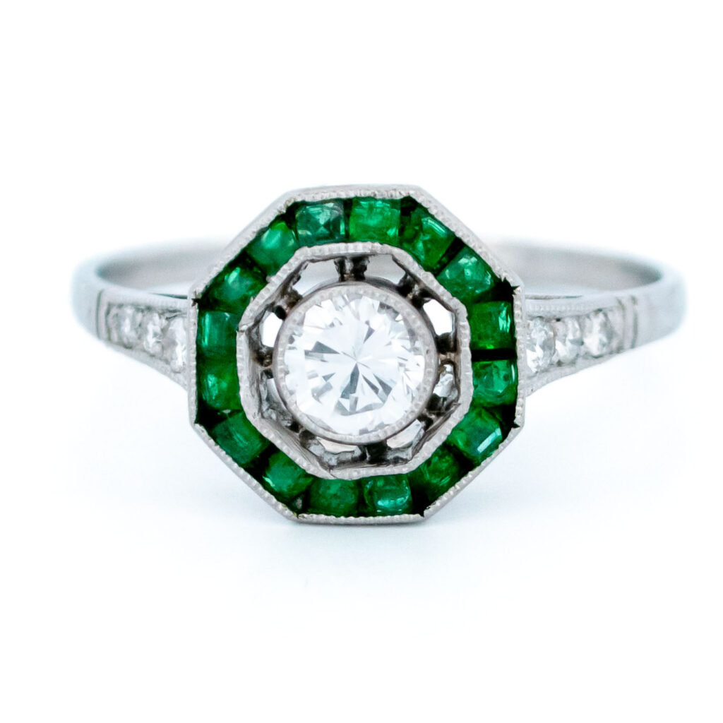Anello a forma ottagonale in platino con smeraldo e diamanti 13259-5088 Image1