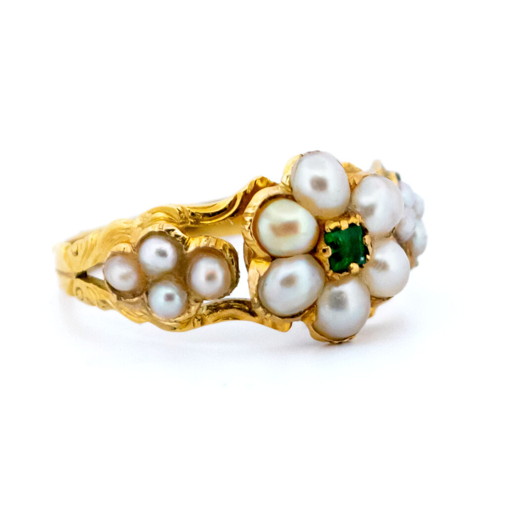 Anello a grappolo 18 carati con perle di smeraldo 13369-8156 Immagine2