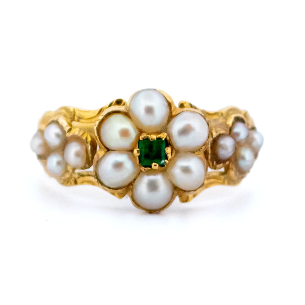 Anello a grappolo 18 carati con perle di smeraldo 13369-8156 Immagine1