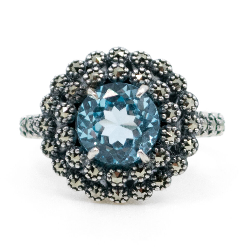 Topaz Marcasite (Pyrite) Silver Cluster Ring 13391-1192 Image1