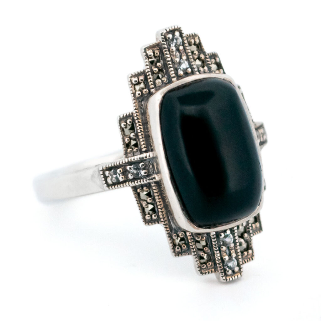 Anillo de plata con topacio y marcasita (pirita) de ónix 13459-1258 Imagen 3