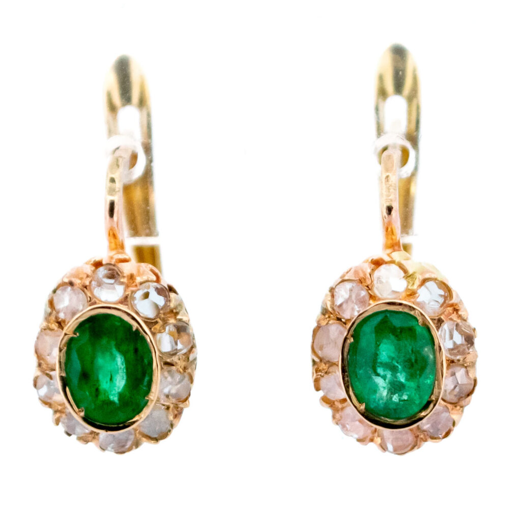 Diamond Emerald 9k Cluster Earrings 13549-8178 Image1