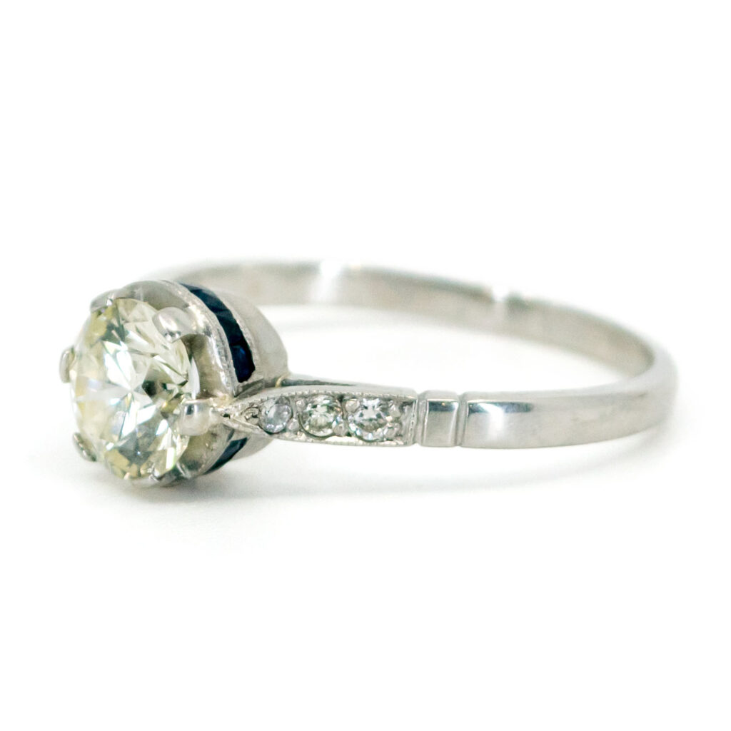 Anillo solitario de platino y zafiro con diamante 13613-5030 Imagen 2