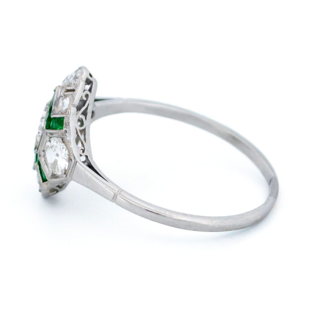 Diamond Emerald Platinum Deco Ring 13731-2395 Afbeelding5