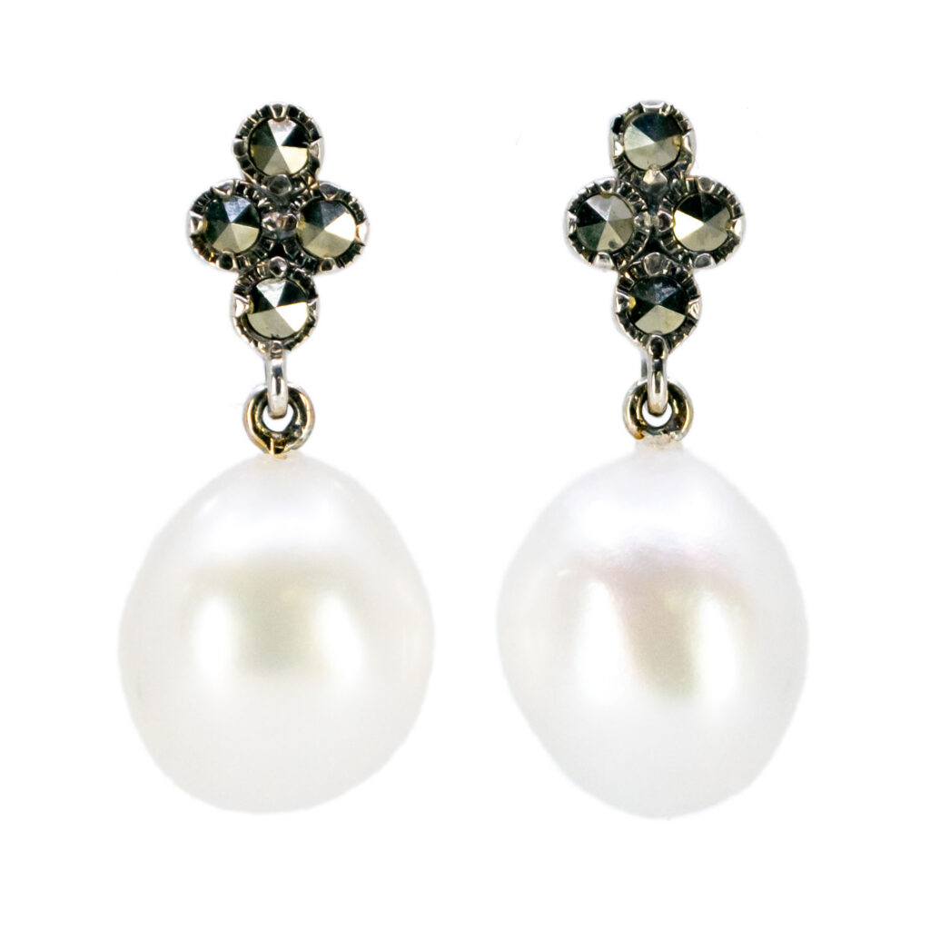 Marcasita (pirita) Perla Pendientes colgantes de plata 14141-1476 Image1