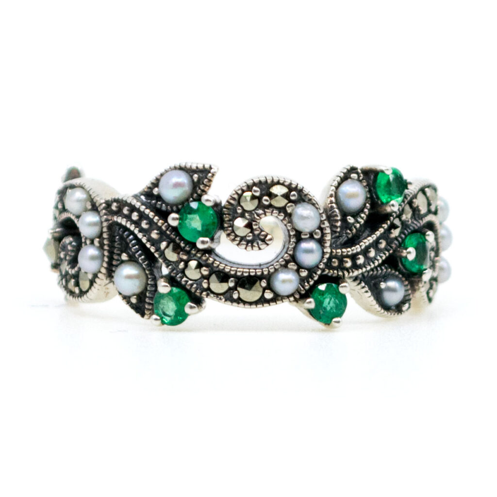 Anello in argento con perla marcasite (pirite) di smeraldo 14187-1522 Immagine1