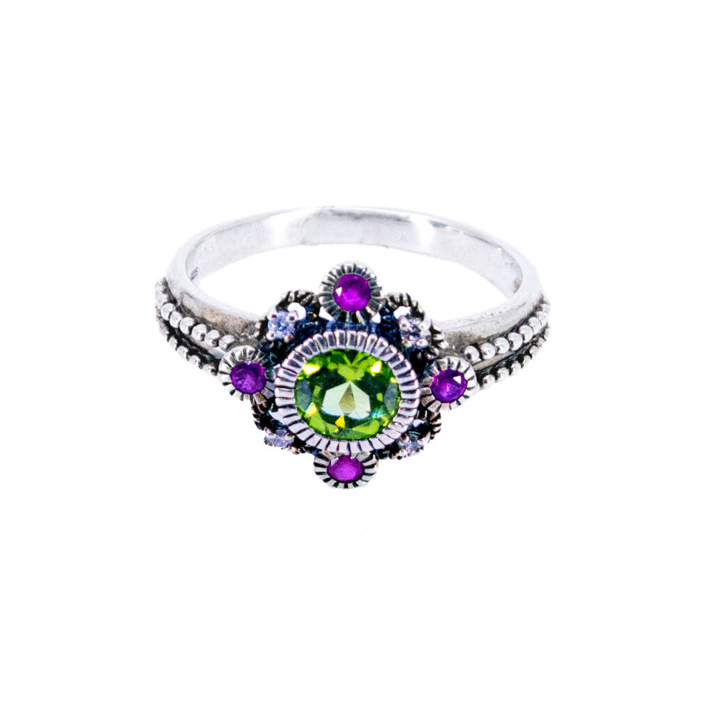 Anillo de plata con rubí y peridoto de diamantes 14212-1547 Imagen 2