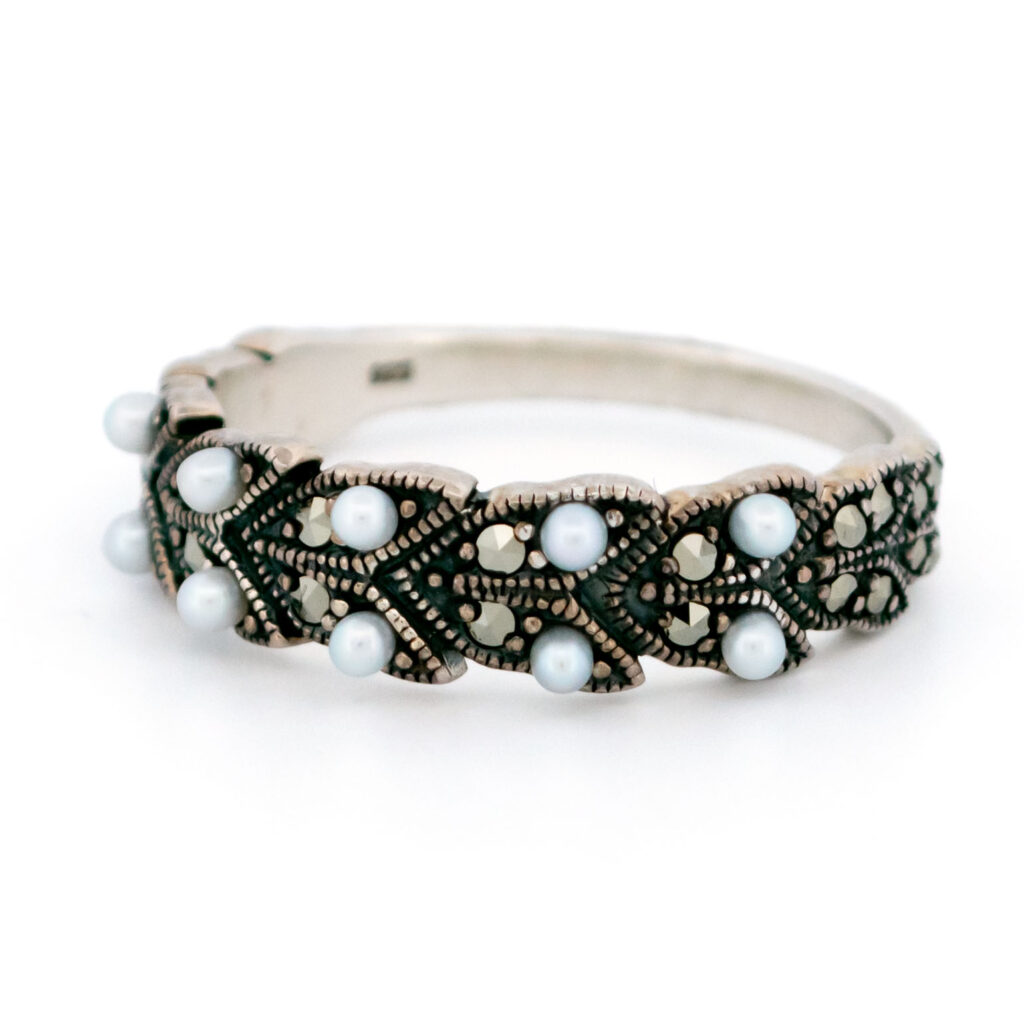 Marcasite (Pyrite) Pearl Silver Row Ring 14243-1555 Image3
