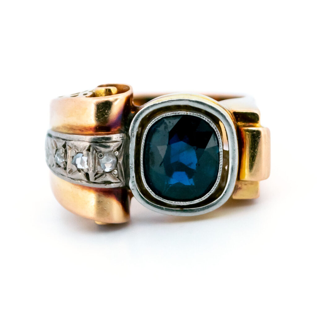 Anello serbatoio in platino 18 carati con zaffiro e diamanti 14262-2428 Immagine1