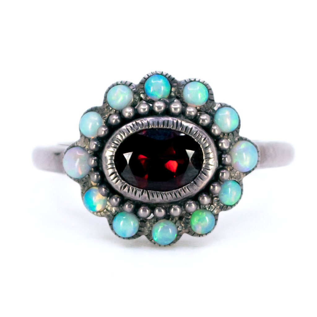 Garnet Opal Silver Cluster Ring 14702-1785 Image1