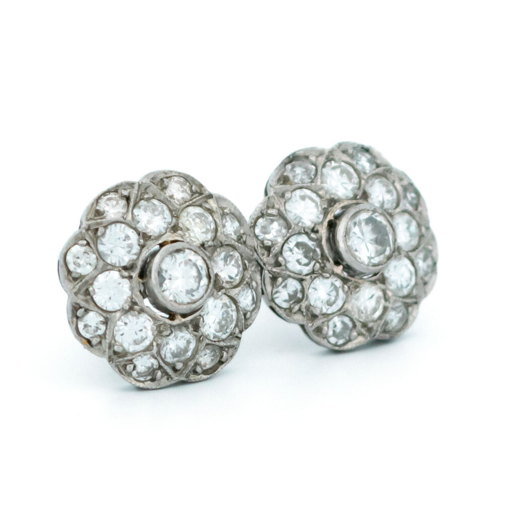 Diamond Platinum Cluster Earrings 26-0481 Image2