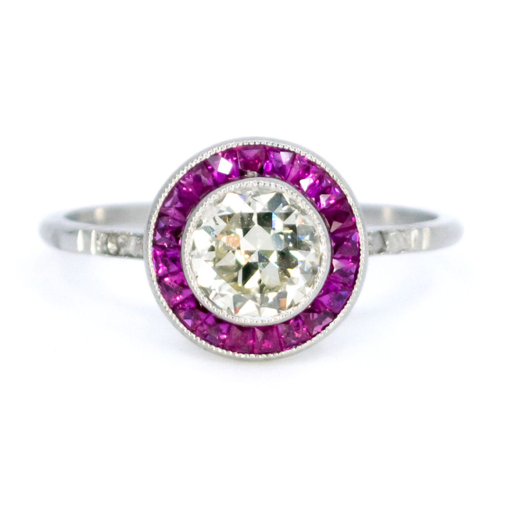 Diamond Ruby Platinum Halo Ring 3646-1733 Afbeelding1