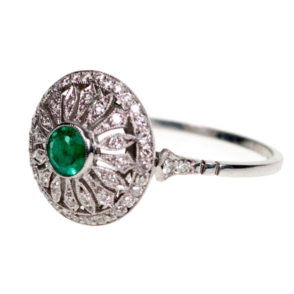 Emerald Diamond Platinum Cluster Ring 6903-4869 Image2