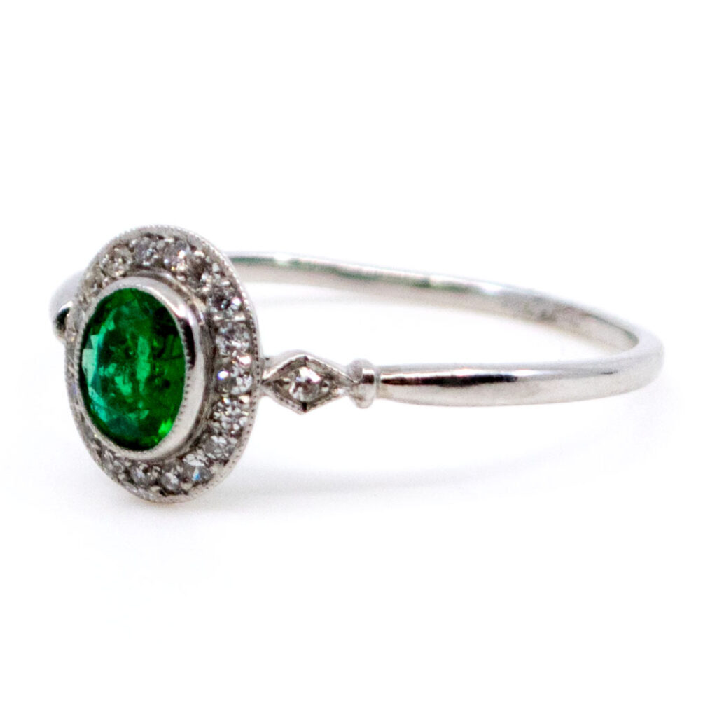 Emerald Diamond Platinum Halo Ring 7518-4916 Image2