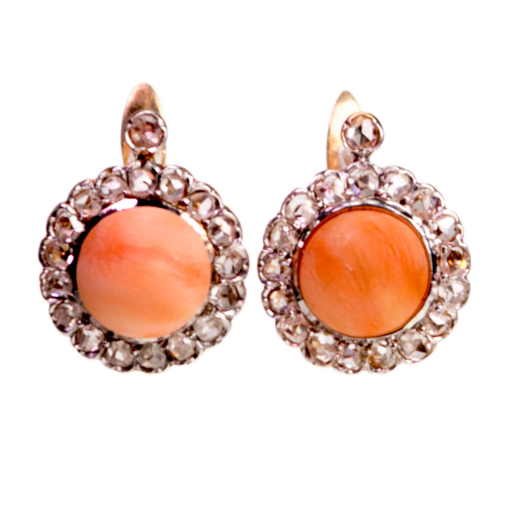 Coral Diamond 18k Cluster Earrings 8281-2000 Image1