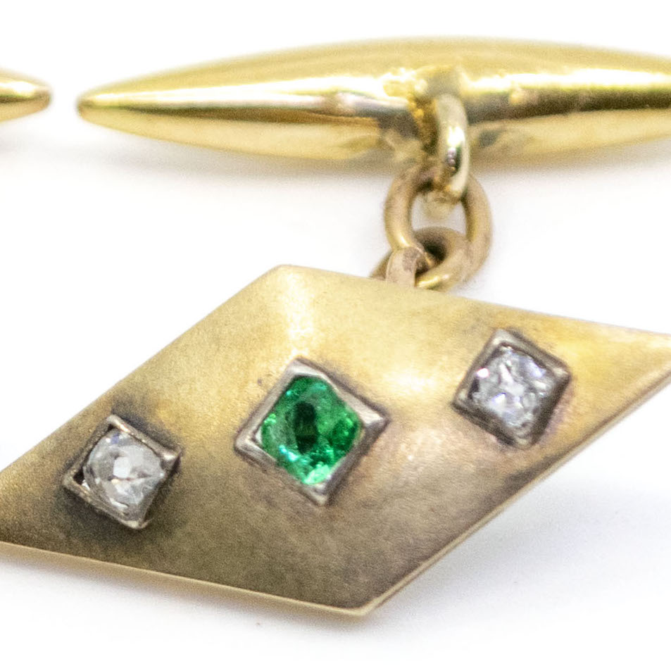 Gemelli con maglie a catena con diamanti smeraldi 18 carati 8302-2021 Immagine5