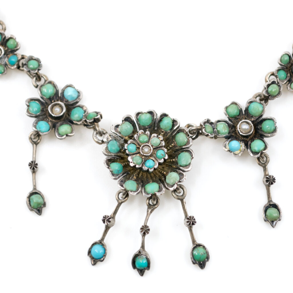 Pearl Turquoise Silver 9k Festoon Necklace 8303-2022 Image2