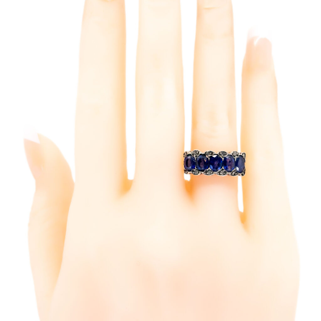 Sapphire Diamond 9k Silver Row Ring 9163-6227 Image5