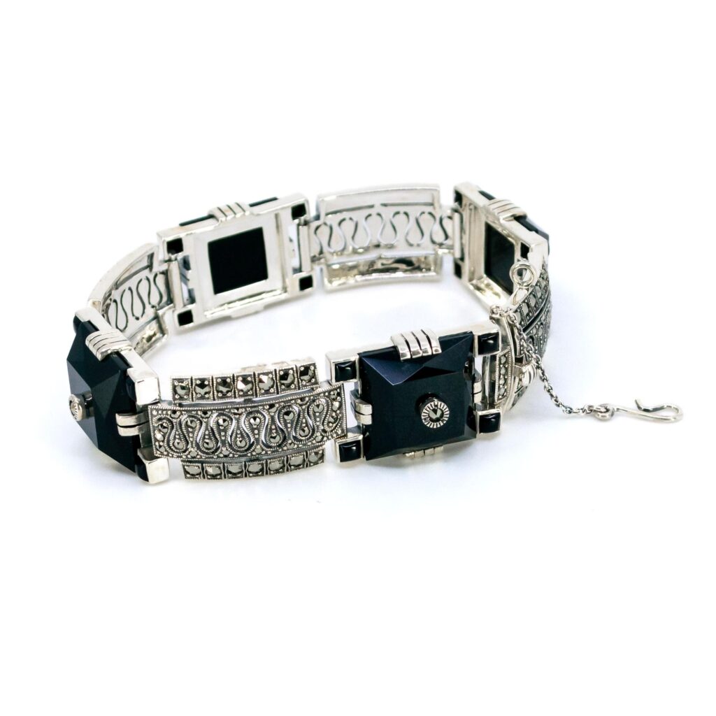 Marcasite (Pyrite) Onyx Silver Deco Bracelet 9662-6404 Image3