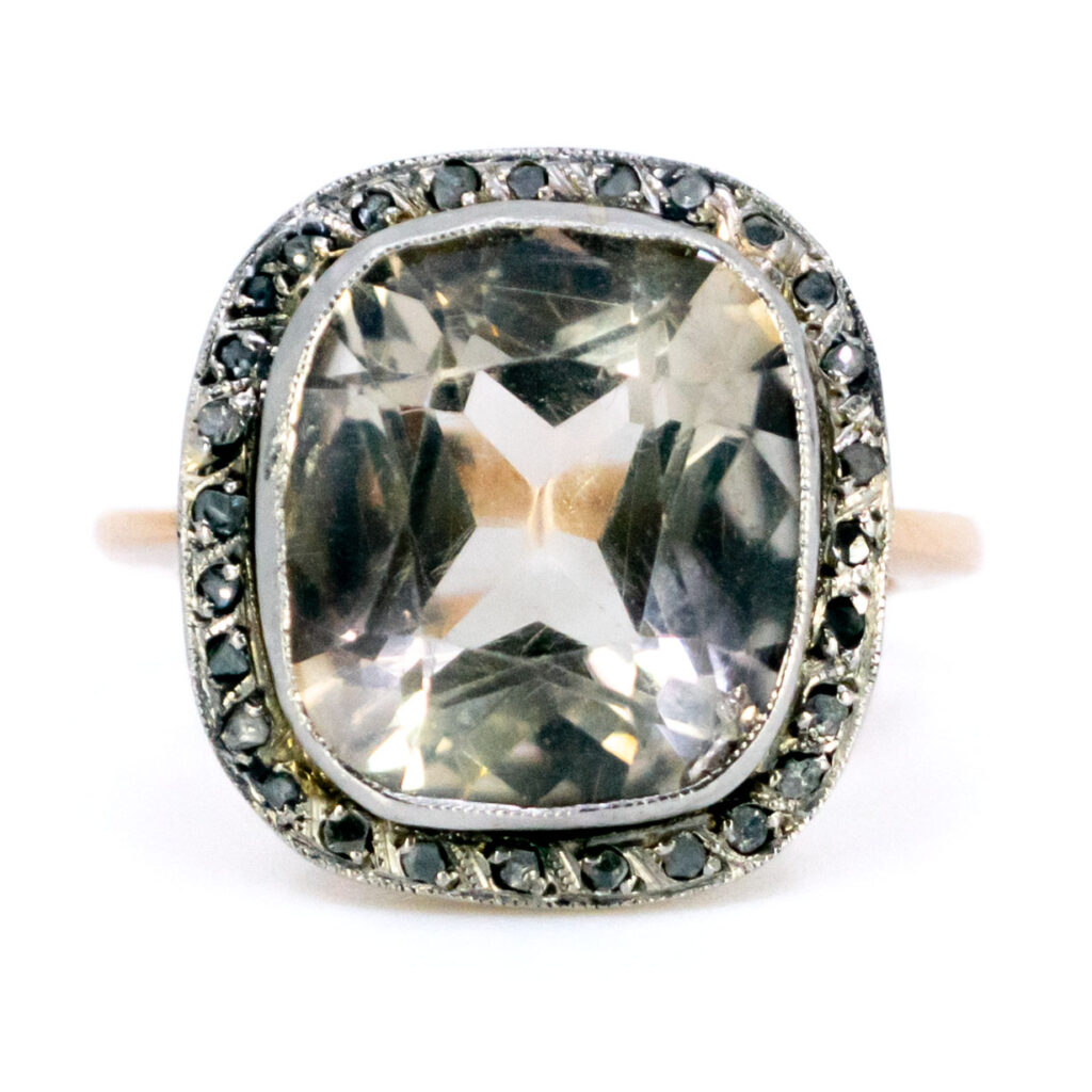 Prasiolite (Green Amethyst)  Diamond 18k Antique Ring 11508-2293 Image1