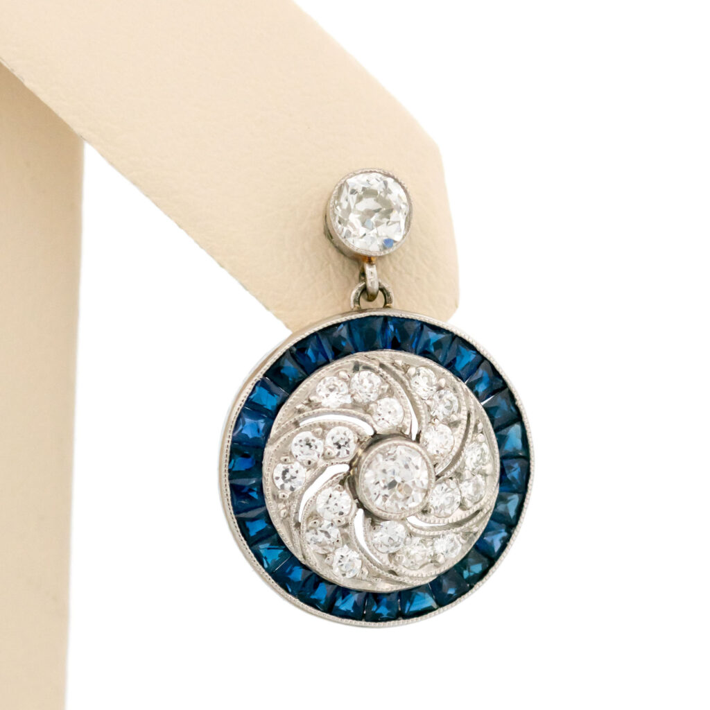 Diamond Sapphire Platinum Dangle Stud Earrings 14259-2425 Image2