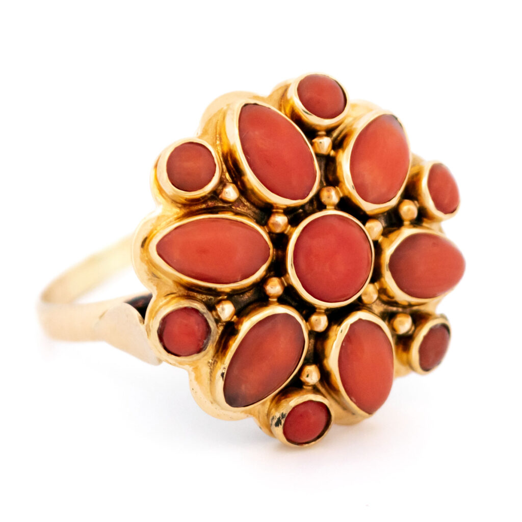 Anillo de racimo de flores de coral de 14k 15035-8480 Imagen 3