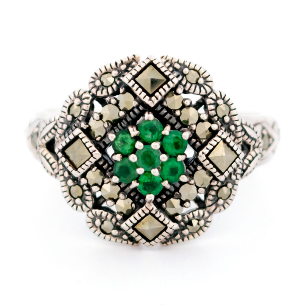 Emerald Marcasite (Pyrite) Silver Cluster Ring 15379-2129 Image1
