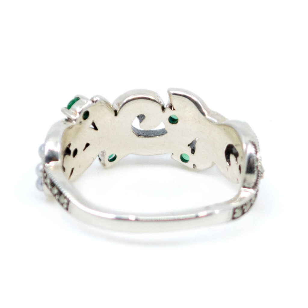Emerald Marcasite (Pyrite) Pearl Silver Row Ring 15381-2131 Image3