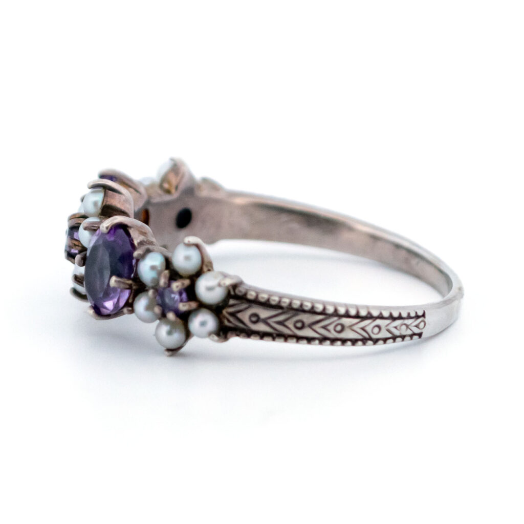 Amethyst Pearl Silver Row Ring 15382-2132 Image4