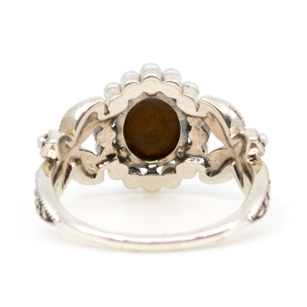 Marcasite (Pyrite) Opal Pearl Silver Cluster Ring 15389-2139 Image4