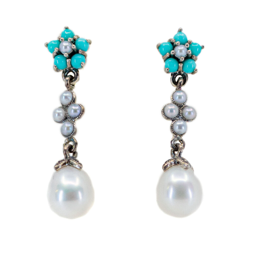 Pearl Turquoise Silver Drop Earrings 15415-2165 Image1