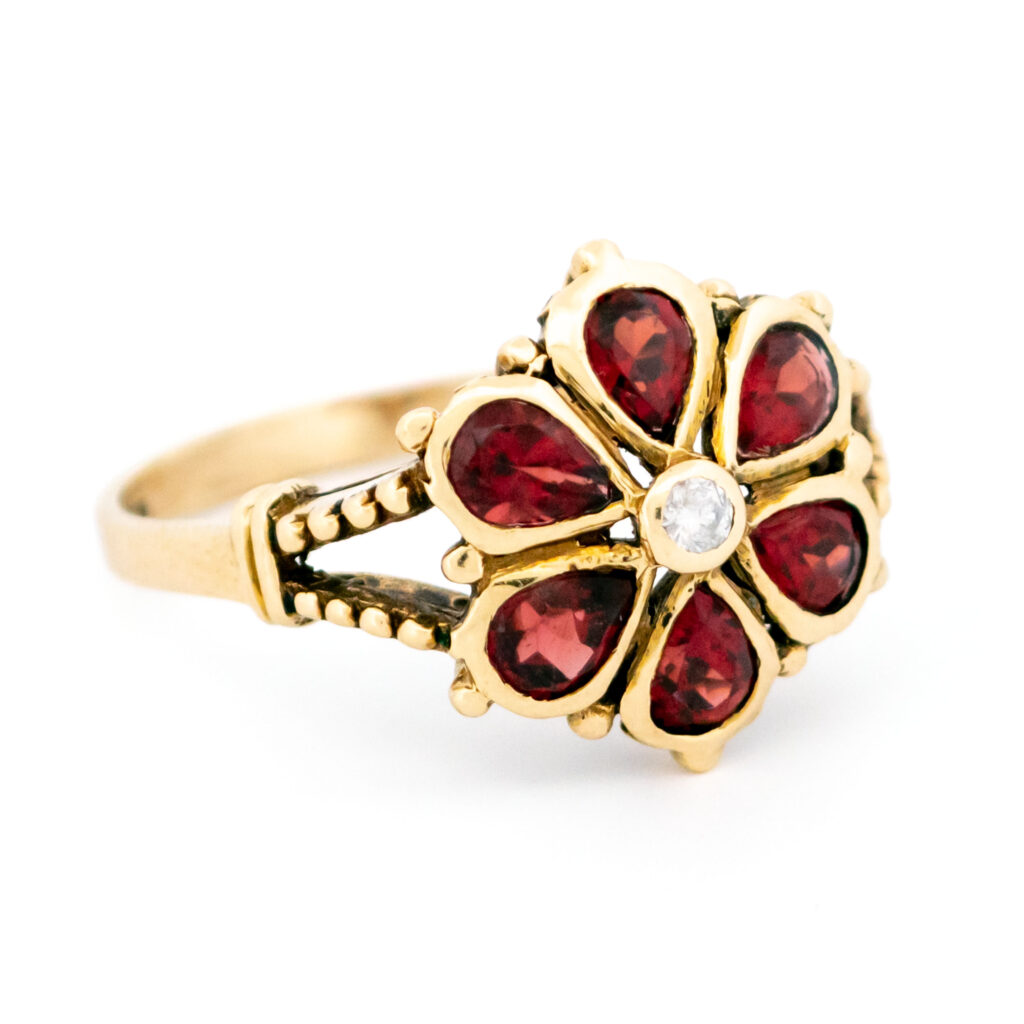 Diamond Garnet 9k Floral Ring 15480-2449 Image3