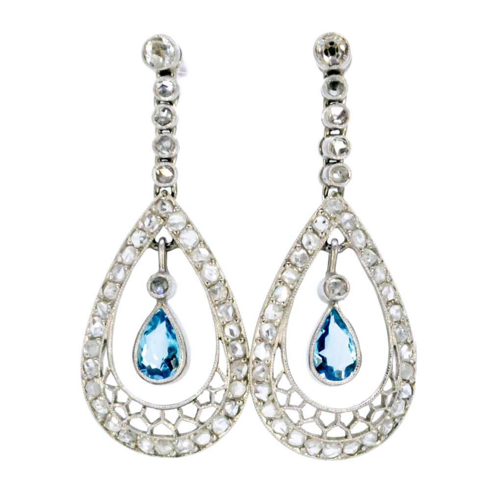 Aquamarine Diamond Platinum Drop Earrings 10234-2237 Image1