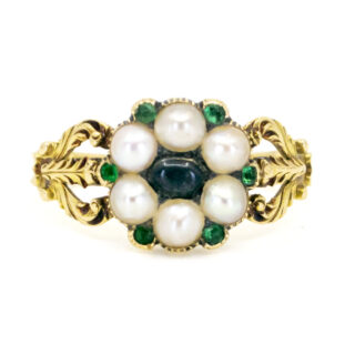Anello antico con perla di pietra di luna smeraldo 14k 10606-6681 Immagine1