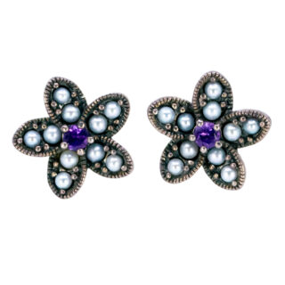 Amethyst Pearl Silver Stud Earrings 10733-6746 Image1