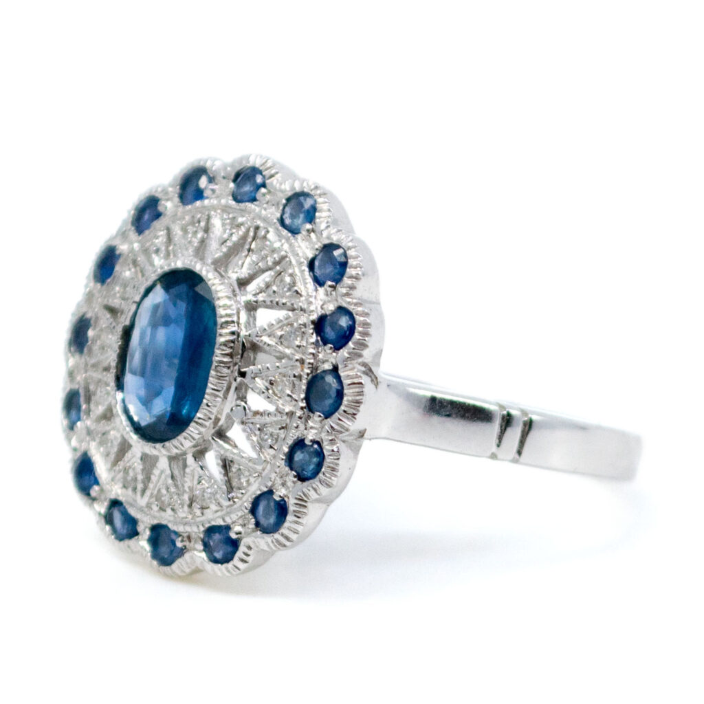 Diamond Sapphire 14k Halo Ring 10832-6775 Afbeelding2