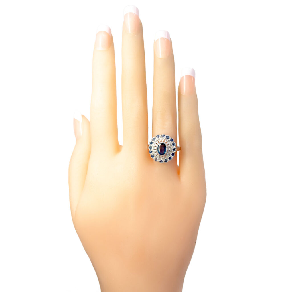 Anillo con halo de zafiro de diamantes de 14k 10832-6775 Imagen 5
