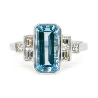 Aquamarine Diamond 18k Rectangle-Shape Ring 10867-6790 Image1