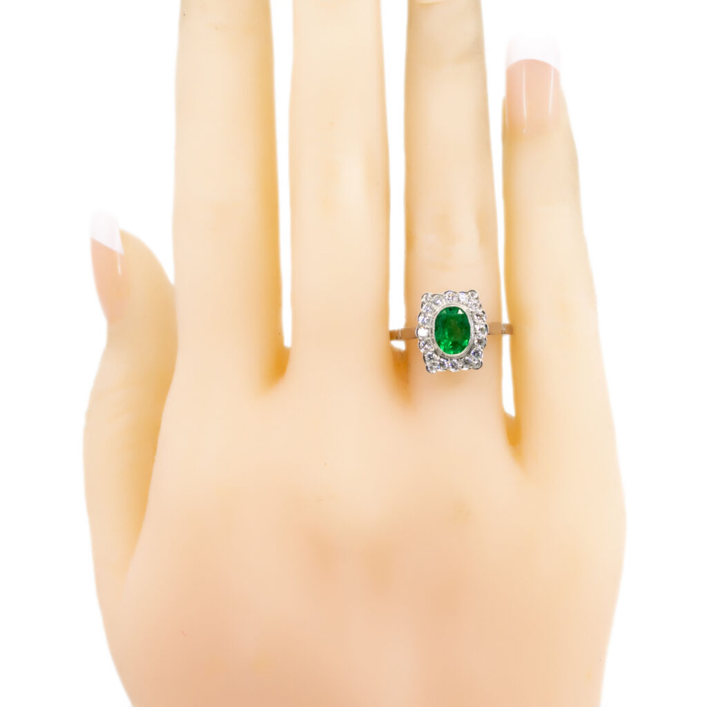 Diamant smaragd platina ovale ring 10881-5013 Afbeelding5